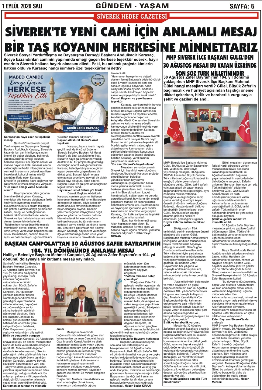 01.09.2026 Tarihli Gazetemiz