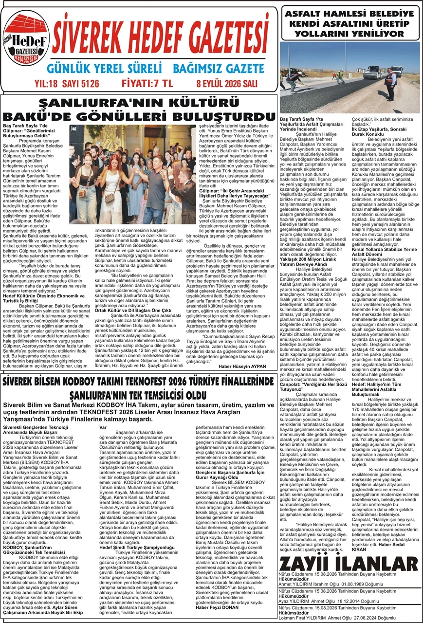 08.09.2026 Tarihli Gazetemiz