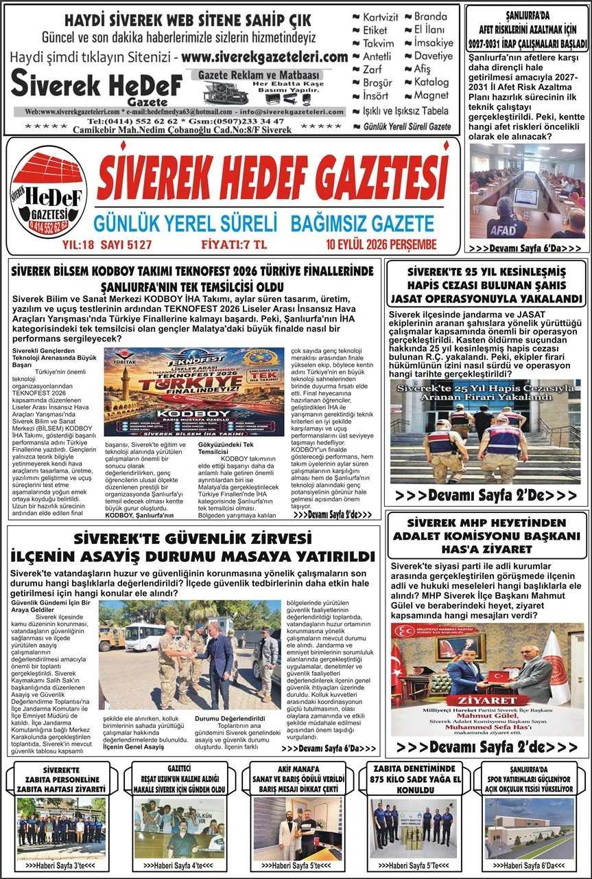 10.09.2026 Tarihli Gazetemiz