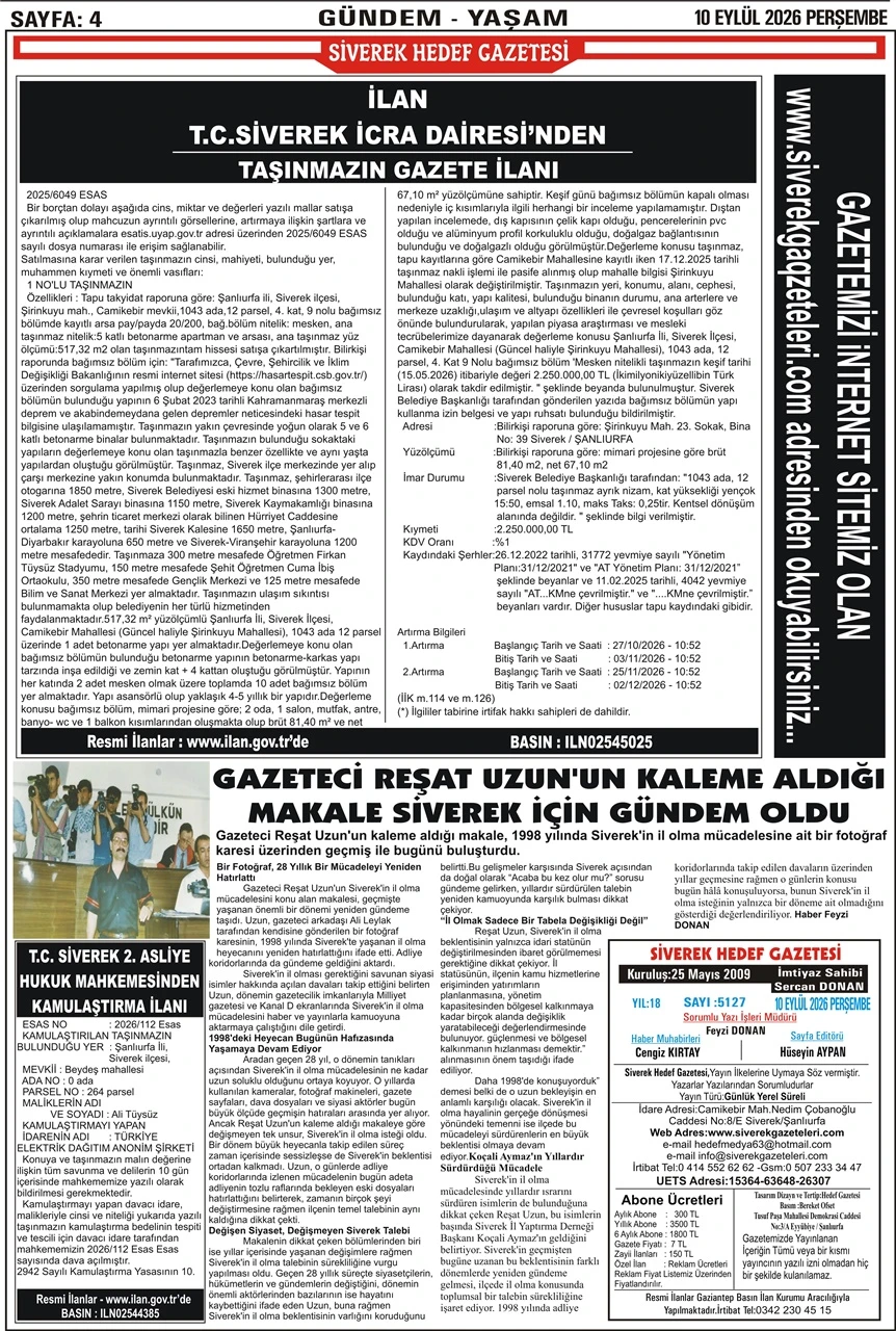 10.09.2026 Tarihli Gazetemiz