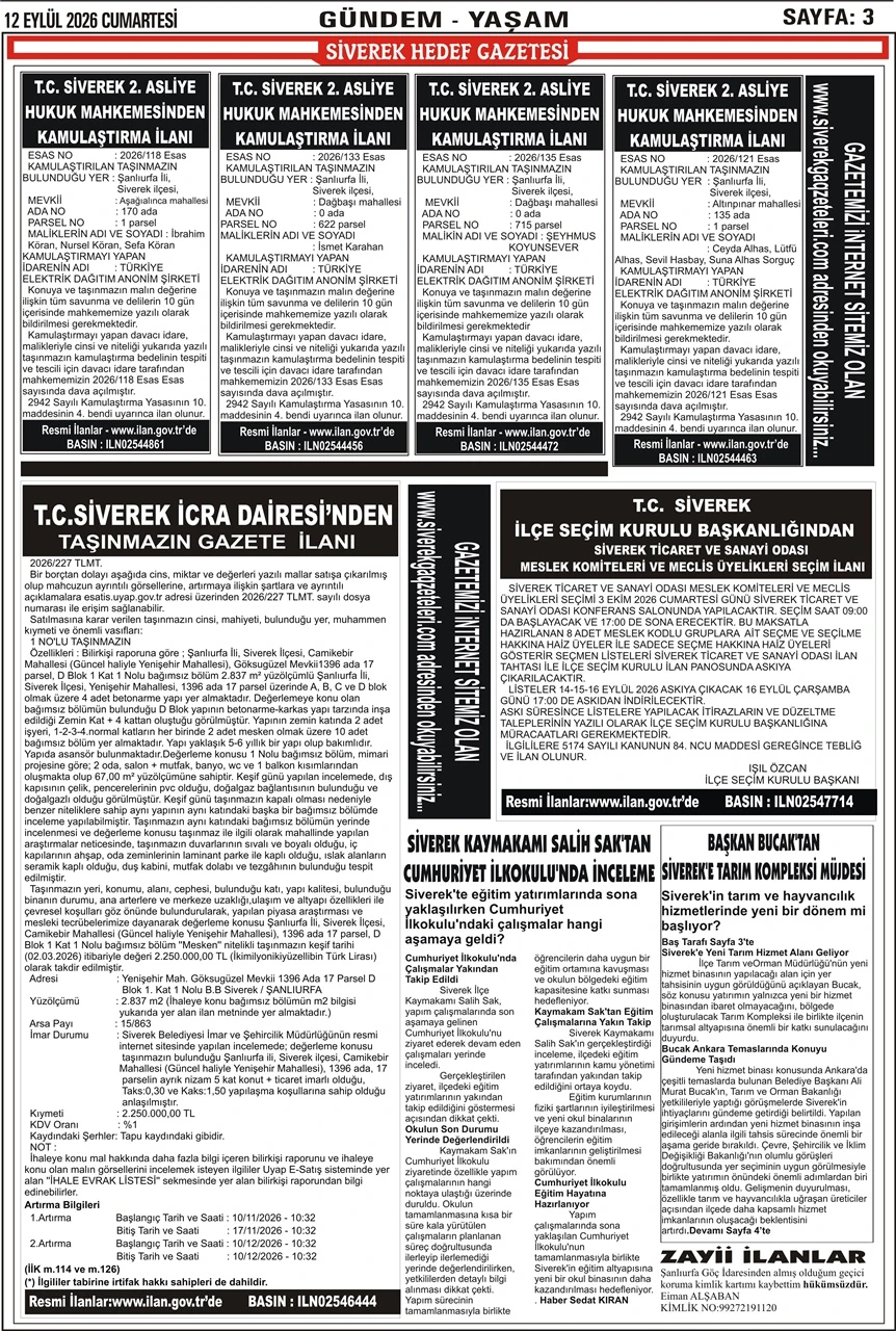 12.09.2026 Tarihli Gazetemiz