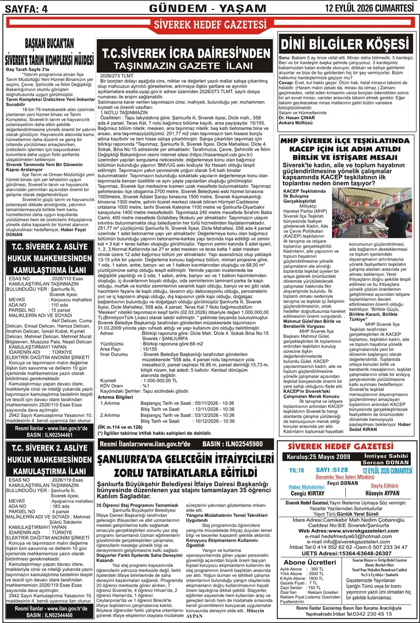 12.09.2026 Tarihli Gazetemiz