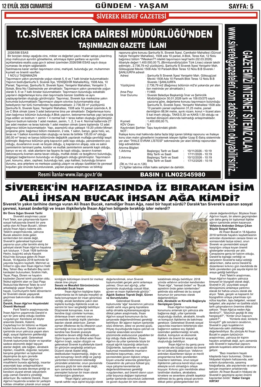 12.09.2026 Tarihli Gazetemiz