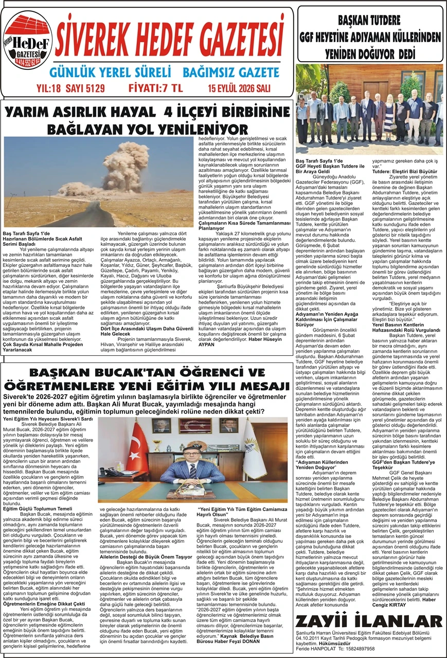 15.09.2026 Tarihli Gazetemiz