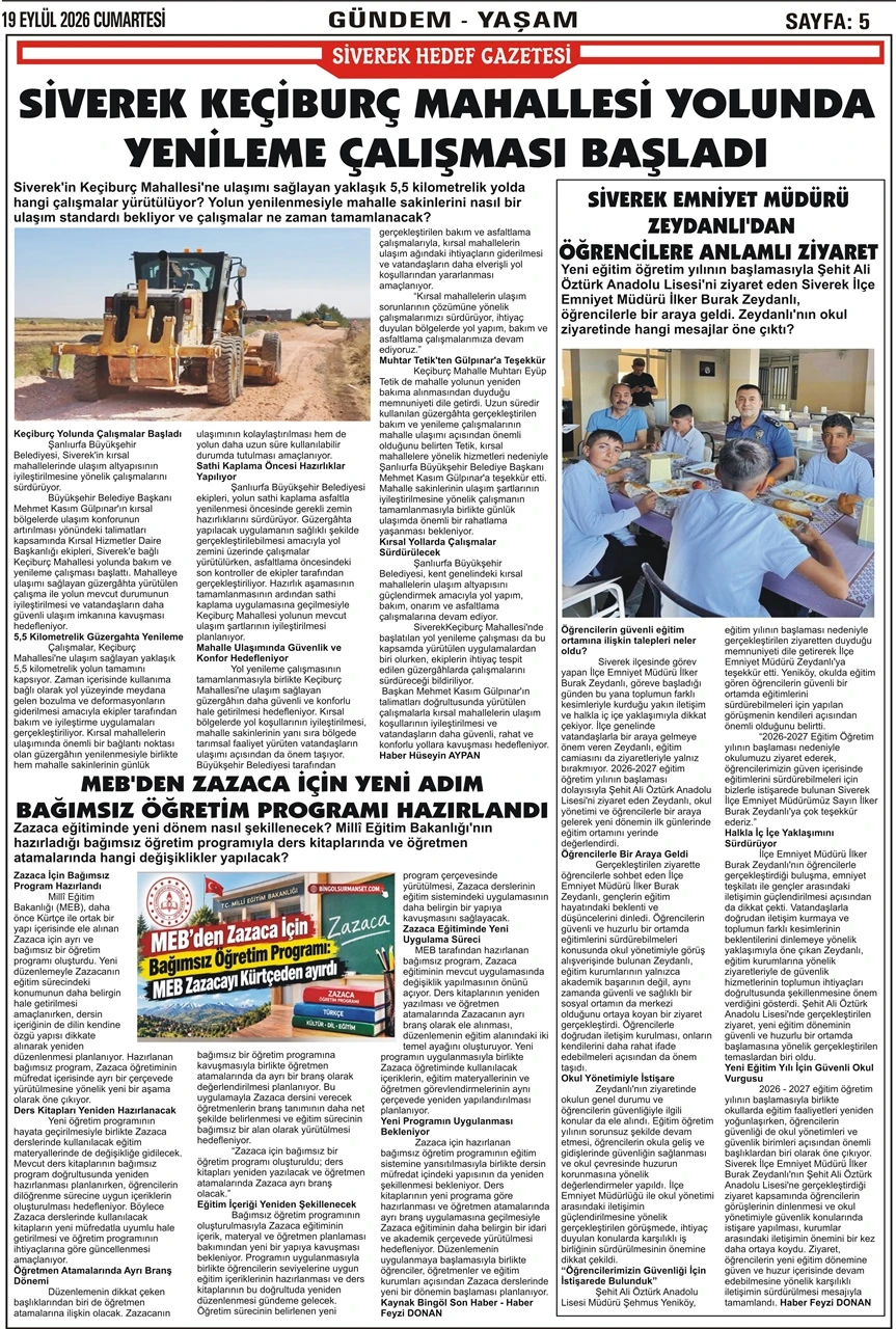 19.09.2026 Tarihli Gazetemiz