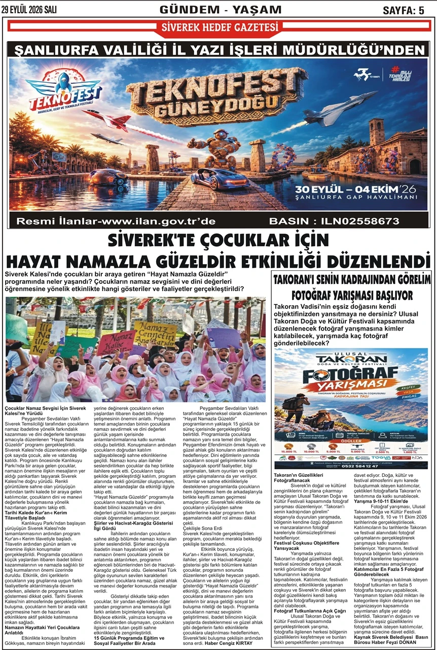 29.09.2026 Tarihli Gazetemiz