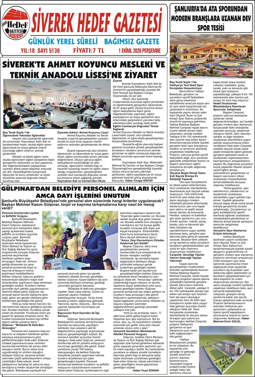 01.10.2026 Tarihli Gazetemiz