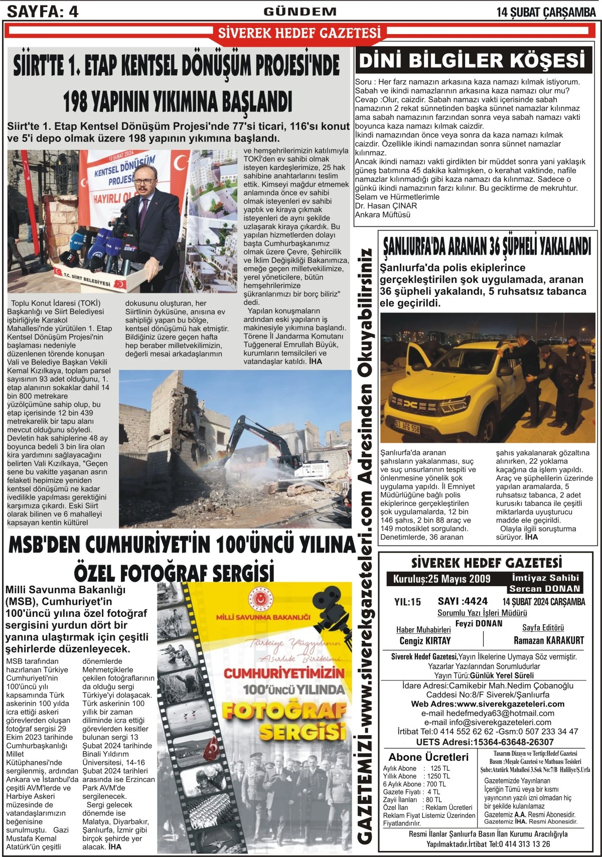 14.02.2024 Tarihli Gazetemiz