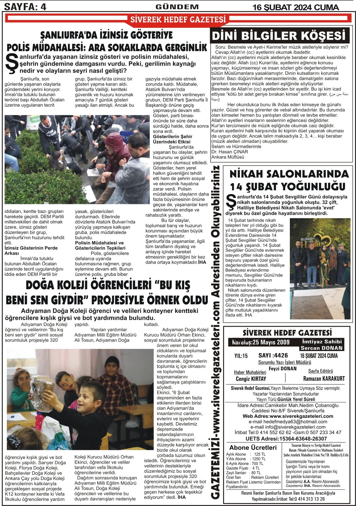 16.02.2024 Tarihli Gazetemiz