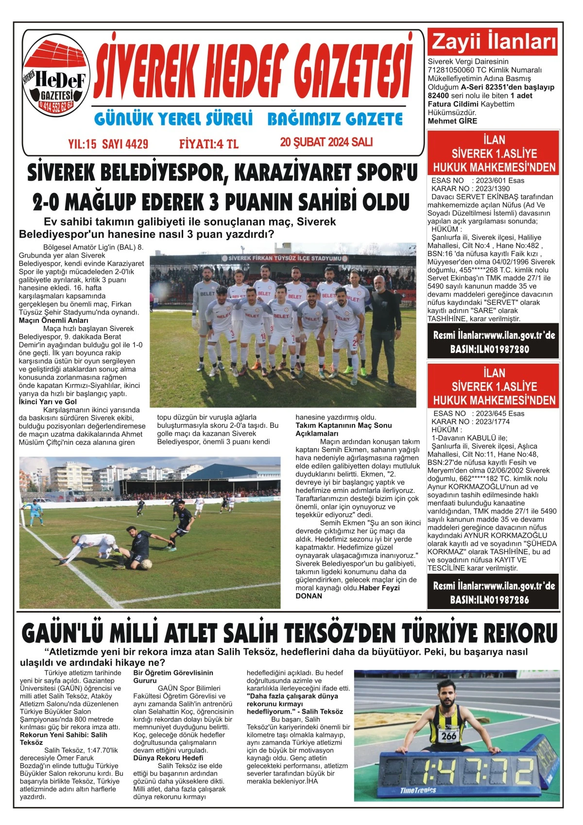 20.02.2024 Tarihli Gazetemiz