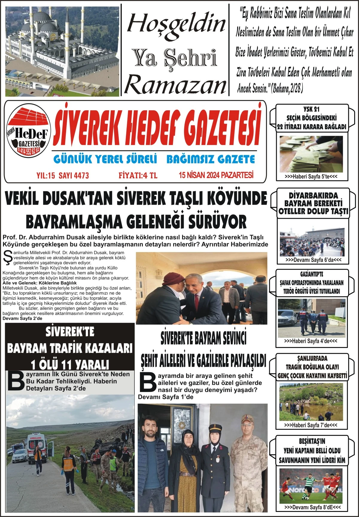 15.04.2024 Tarihli Gazetemiz