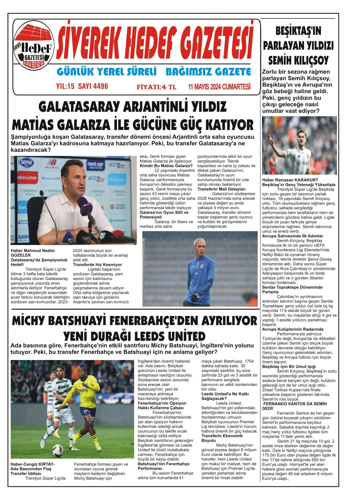 11.05.2024 Tarihli Gazetemiz
