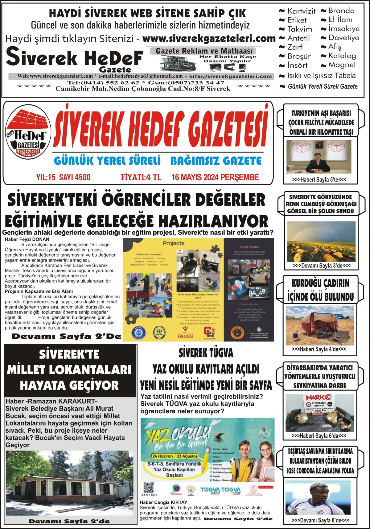 16.05.2024 Tarihli Gazetemiz