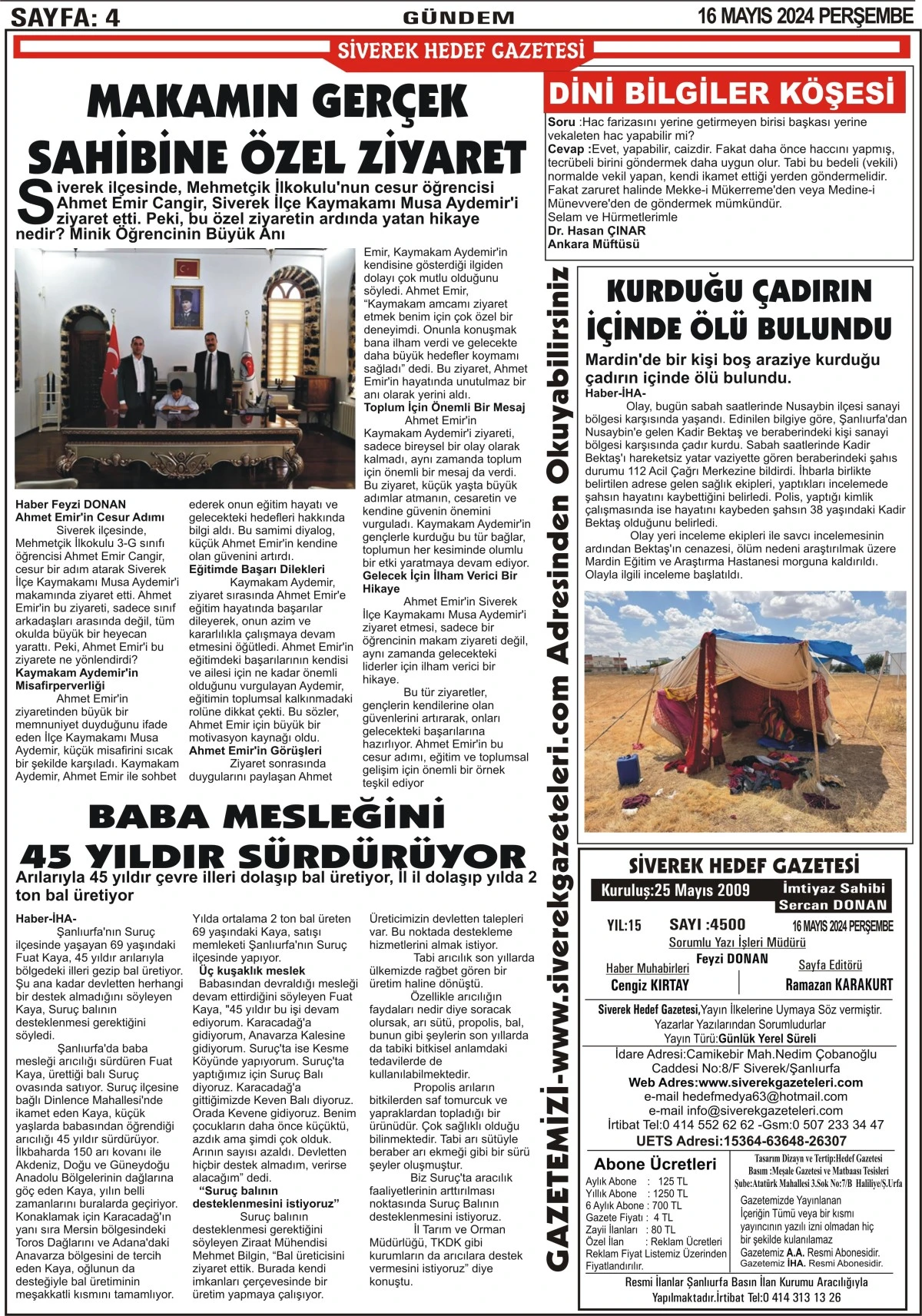 16.05.2024 Tarihli Gazetemiz