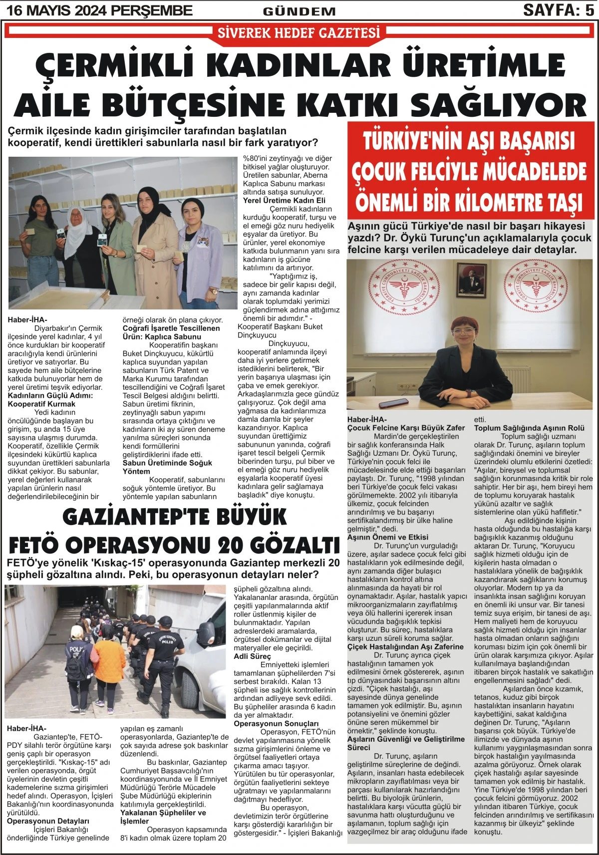 16.05.2024 Tarihli Gazetemiz
