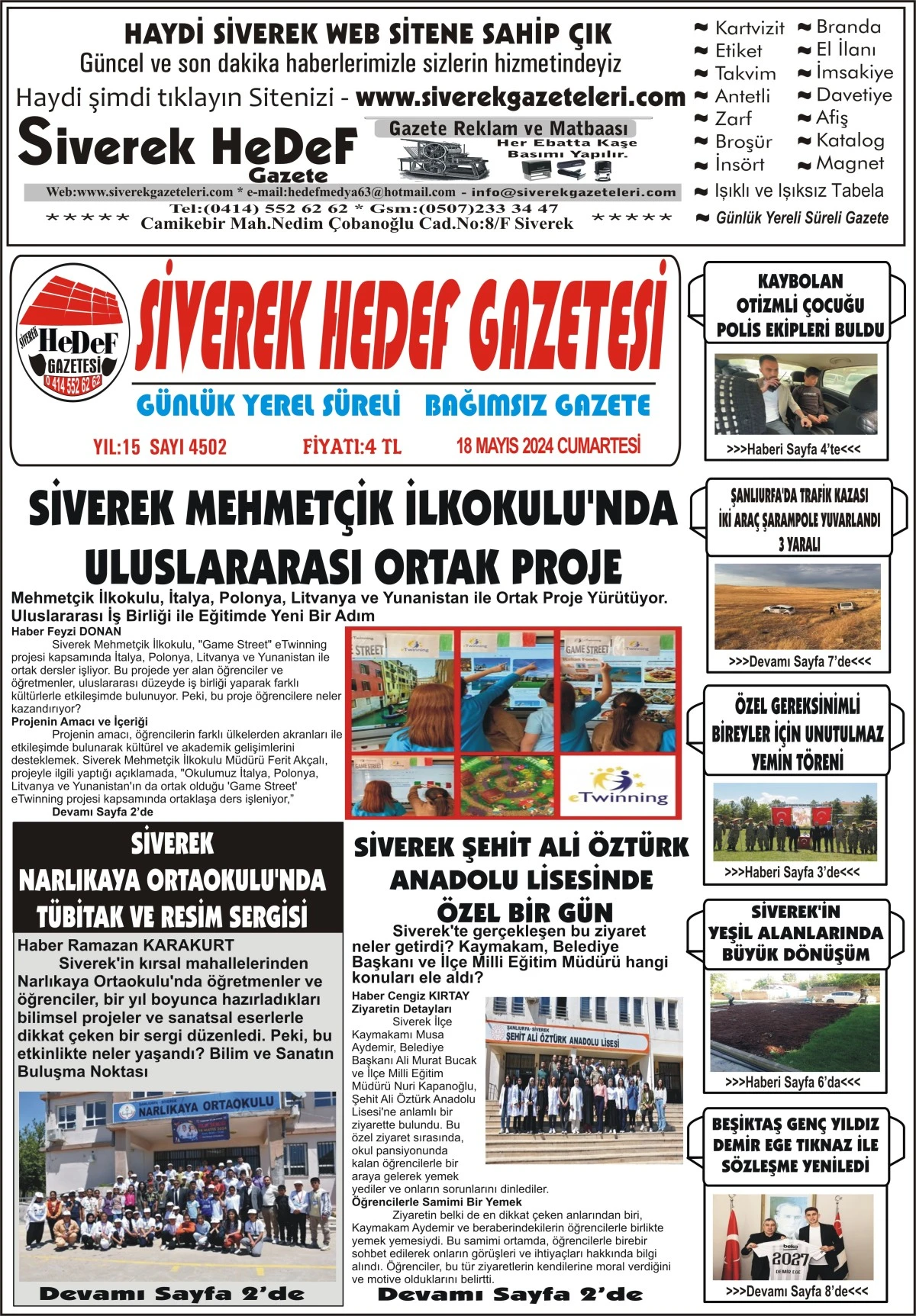 18.05.2024 Tarihli Gazetemiz