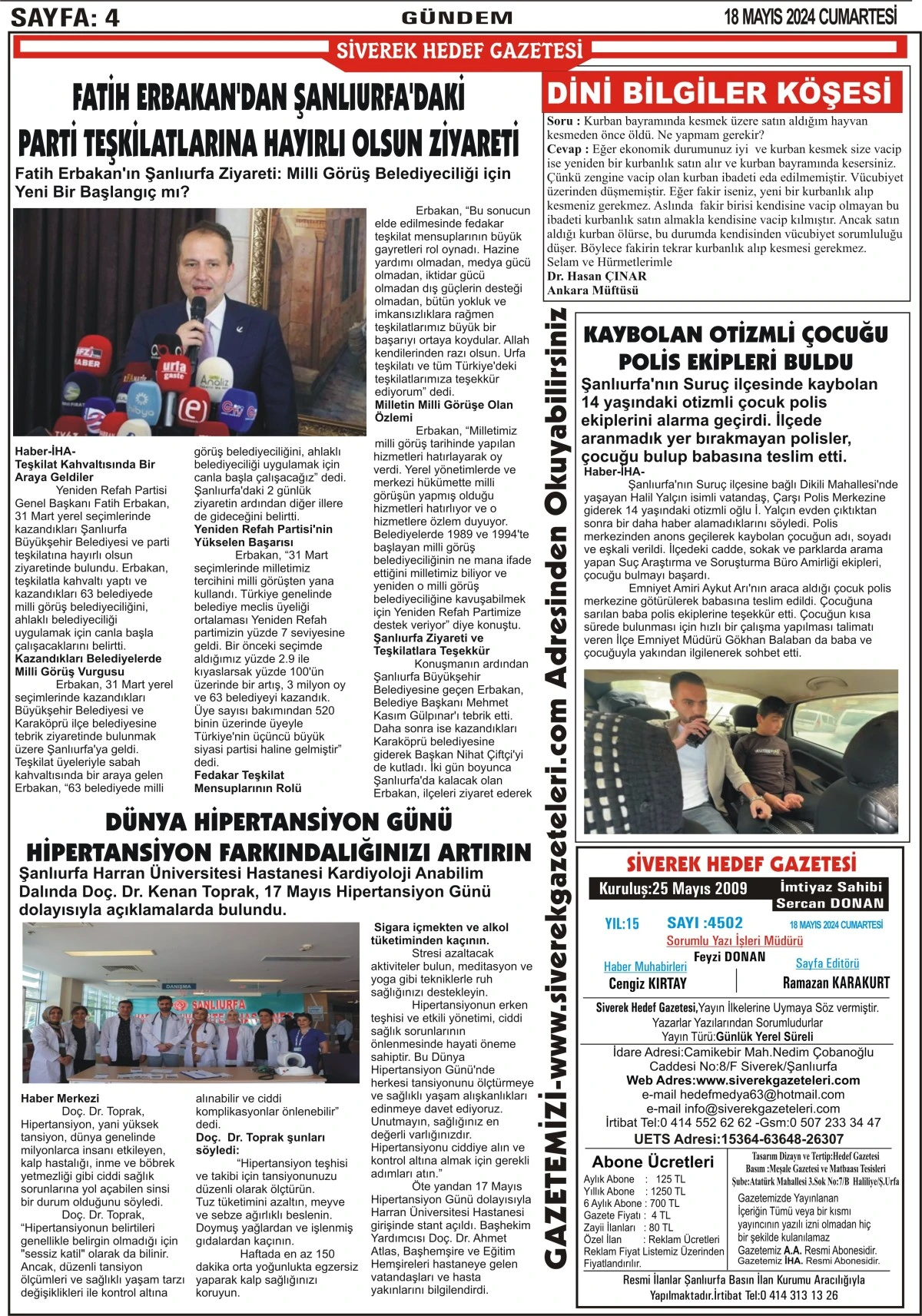 18.05.2024 Tarihli Gazetemiz