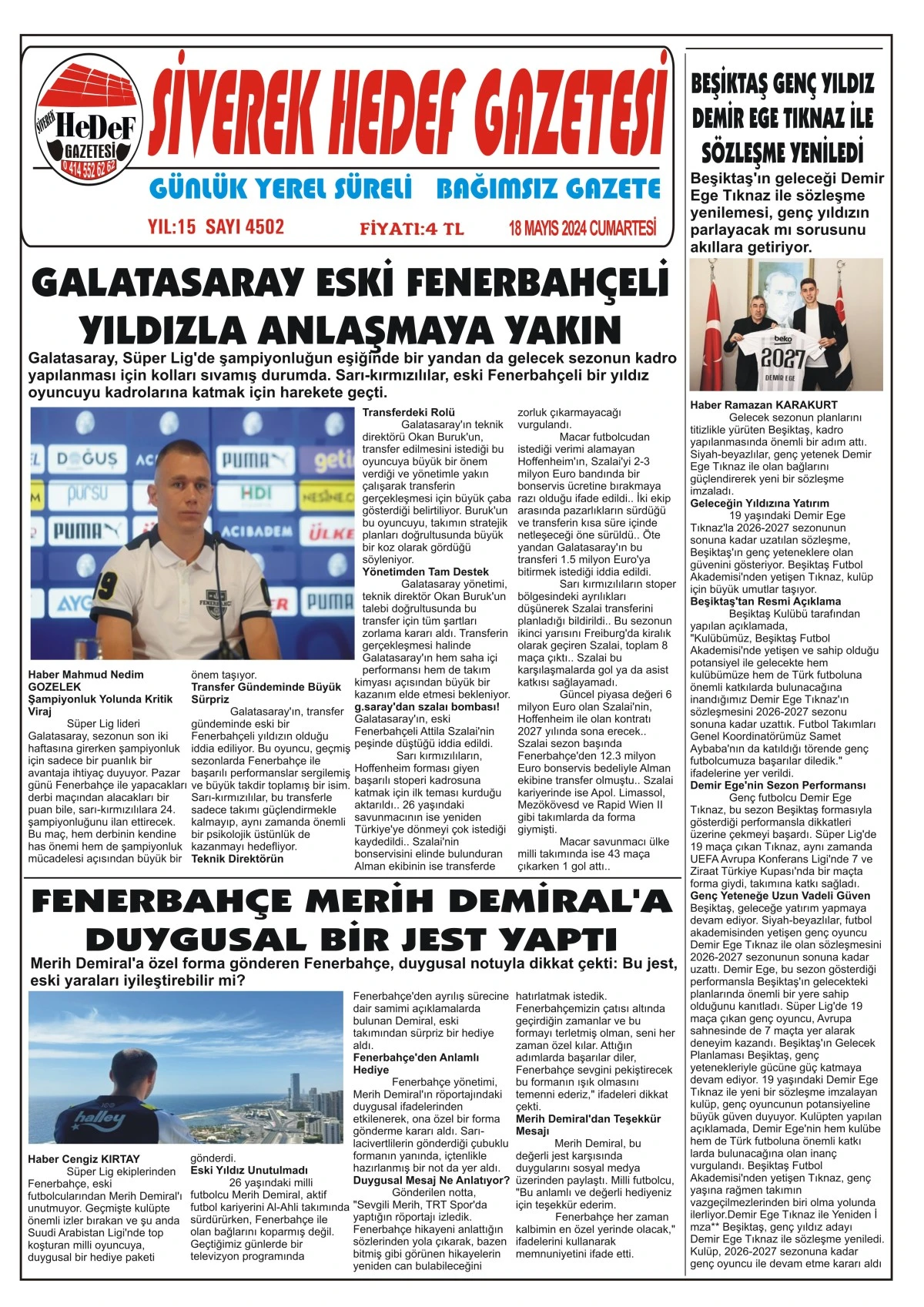 18.05.2024 Tarihli Gazetemiz