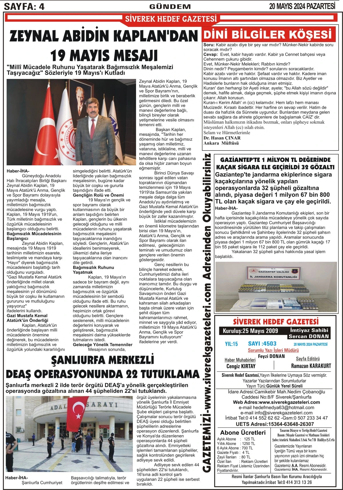 20.05.2024 Tarihli Gazetemiz