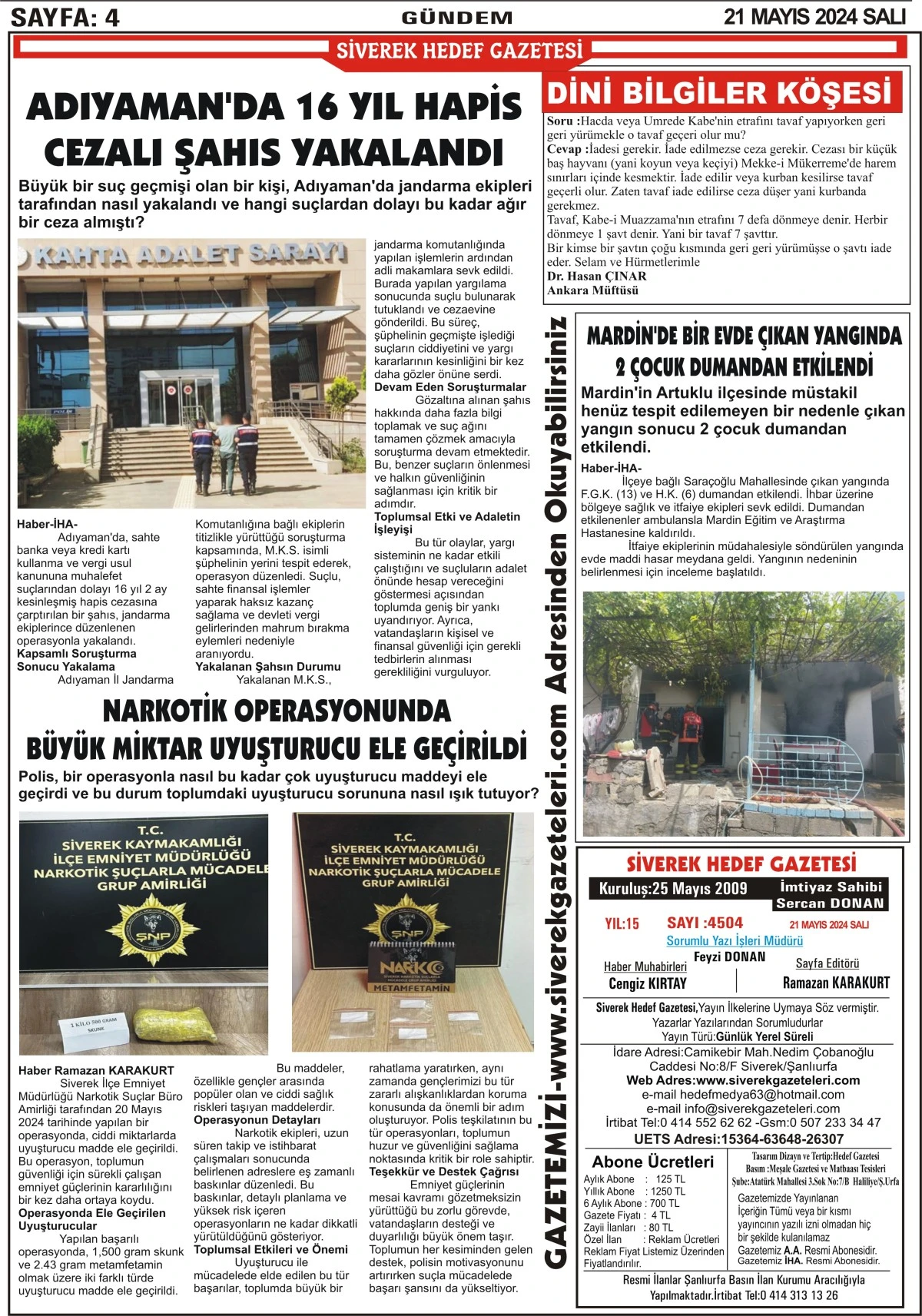21.05.2024 Tarihli Gazetemiz