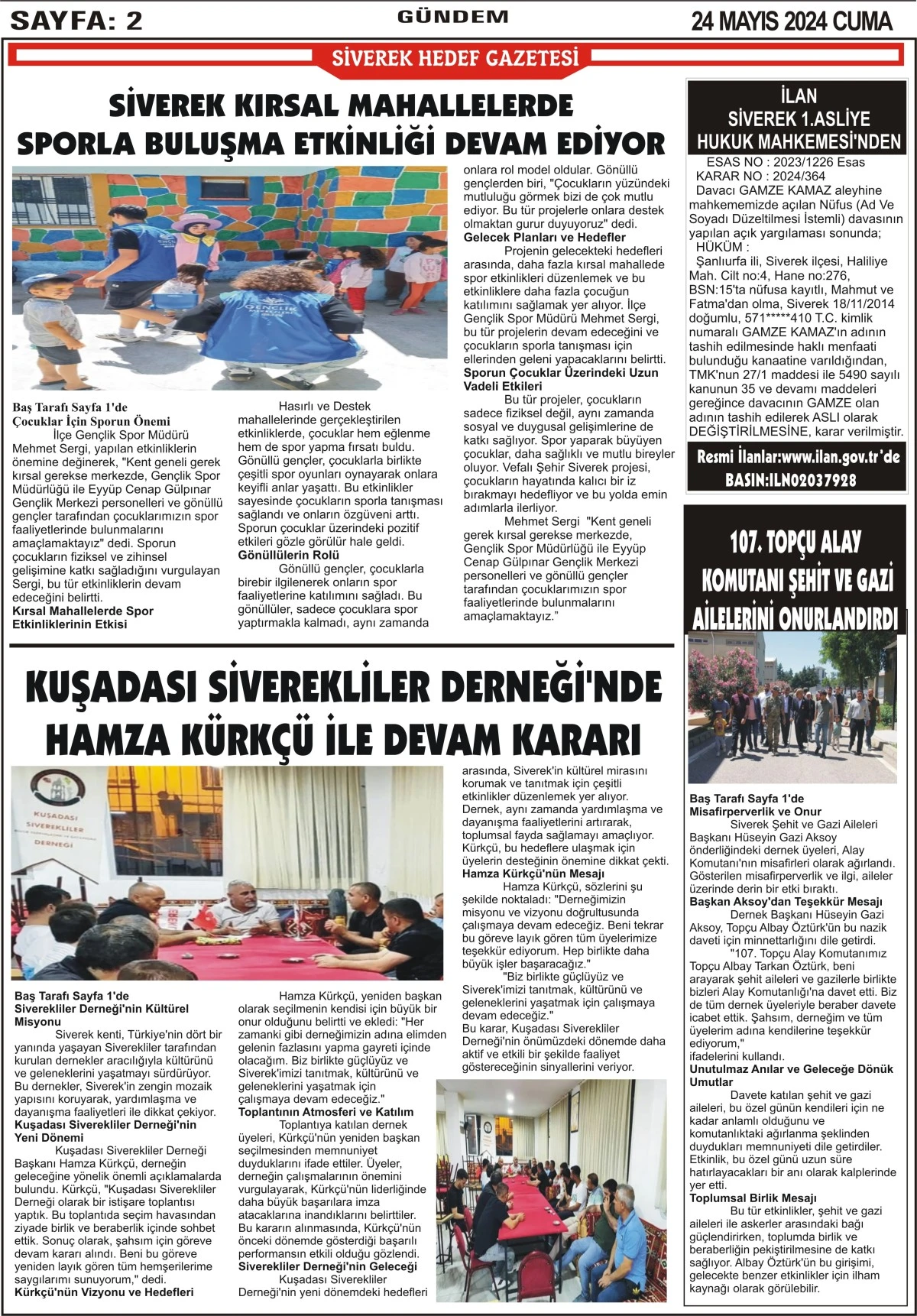 24.05.2024 Tarihli Gazetemiz