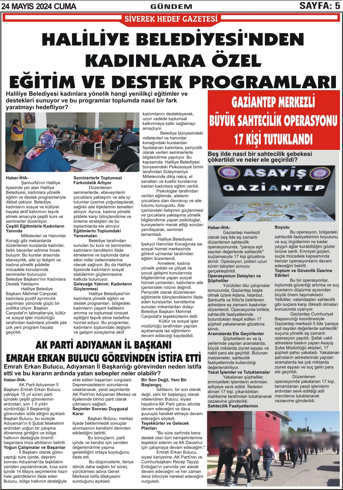 24.05.2024 Tarihli Gazetemiz