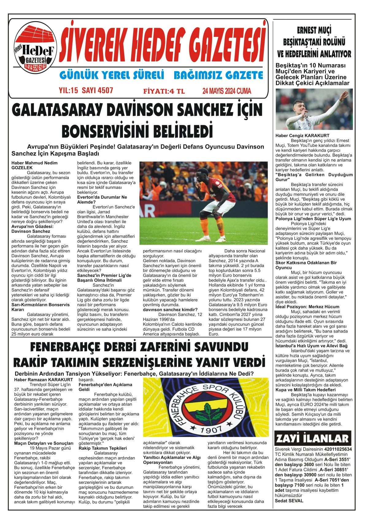 24.05.2024 Tarihli Gazetemiz