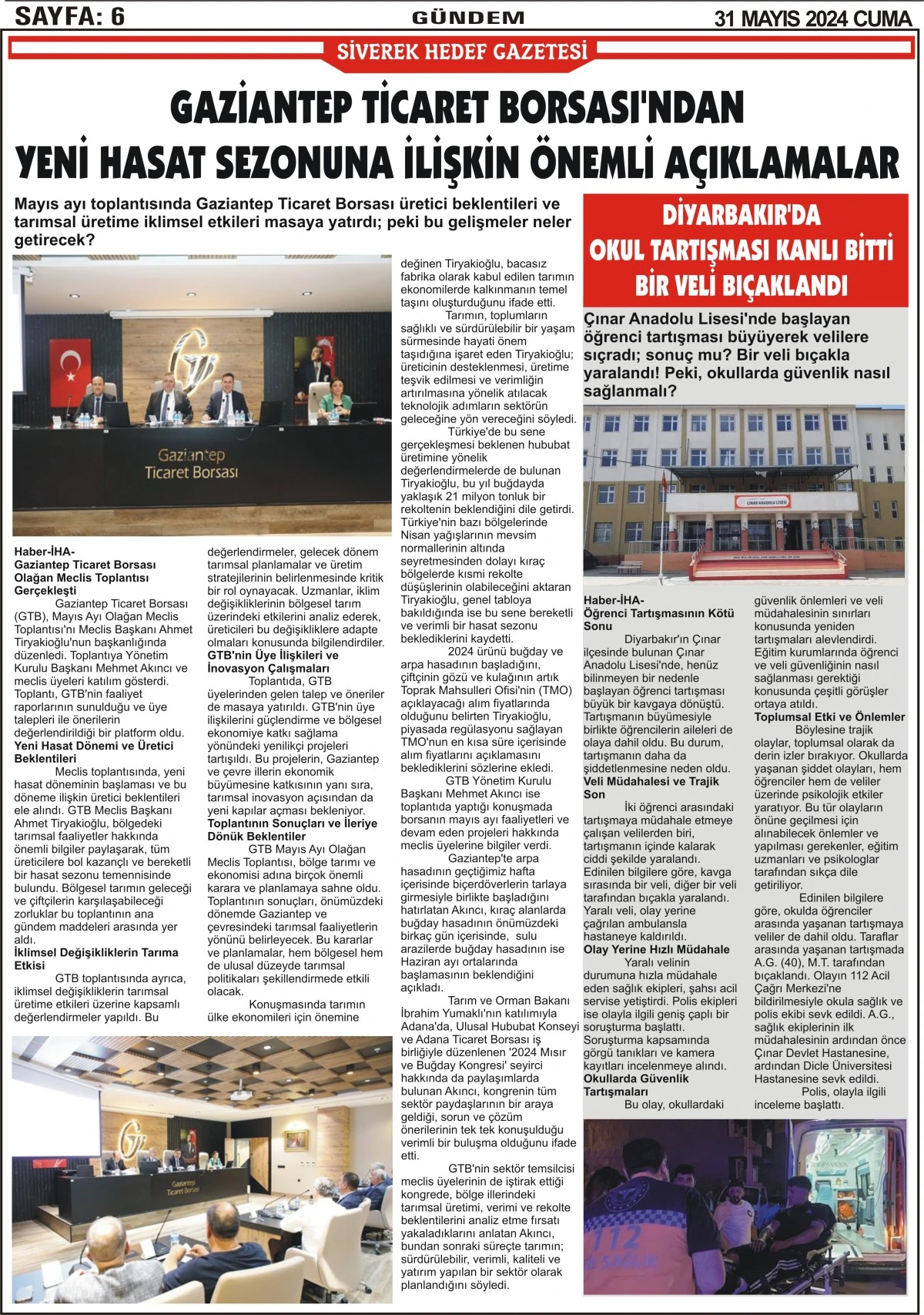31.05.2024 Tarihli Gazetemiz
