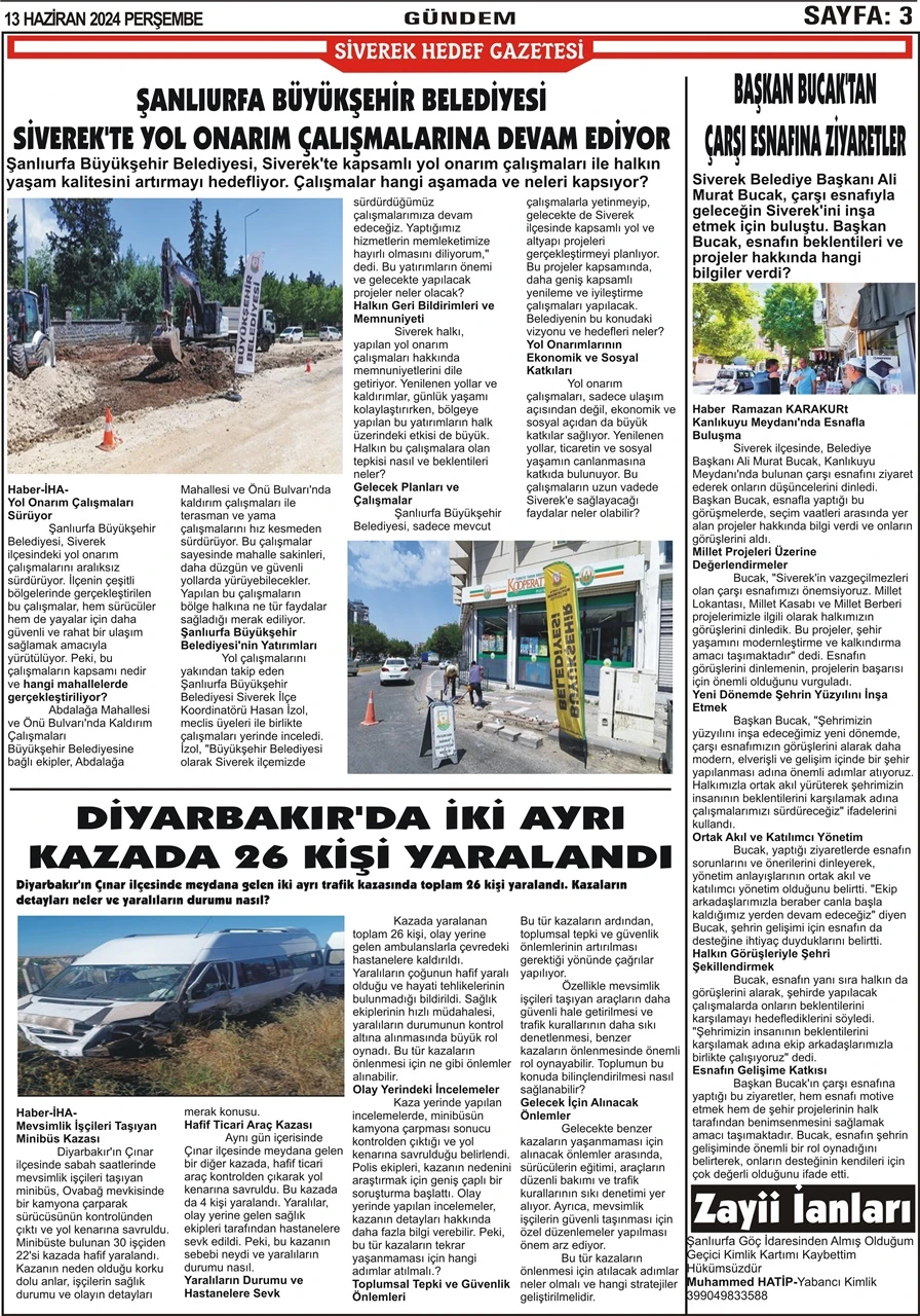 13.06.2024 Tarihli Gazetemiz