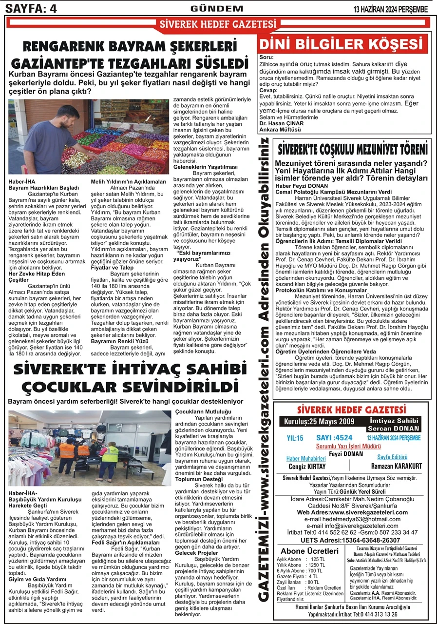 13.06.2024 Tarihli Gazetemiz