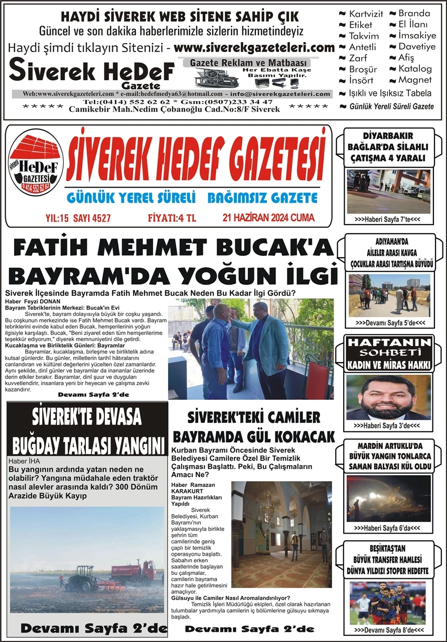 21.06.2024 Tarihli Gazetemiz