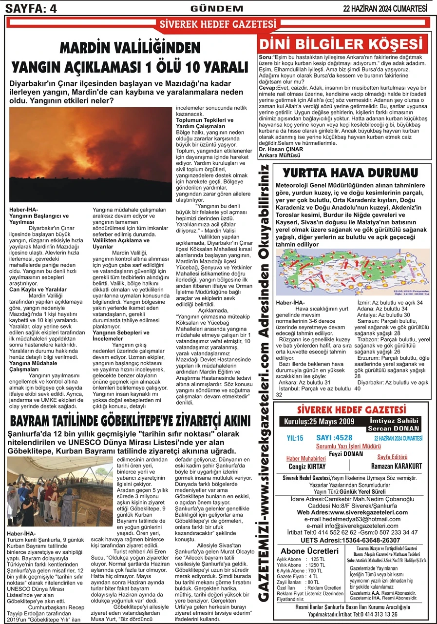 22.06.2024 Tarihli Gazetemiz