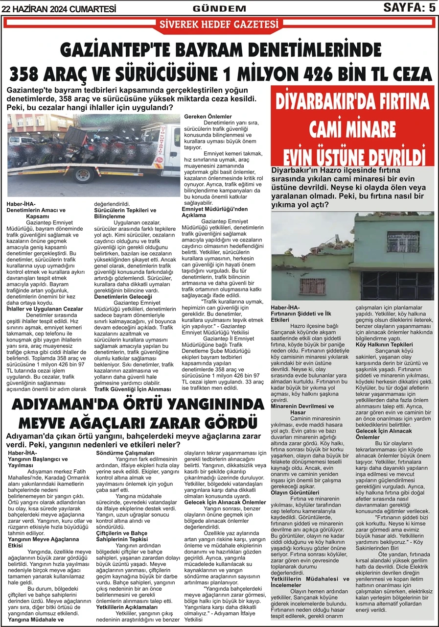 22.06.2024 Tarihli Gazetemiz