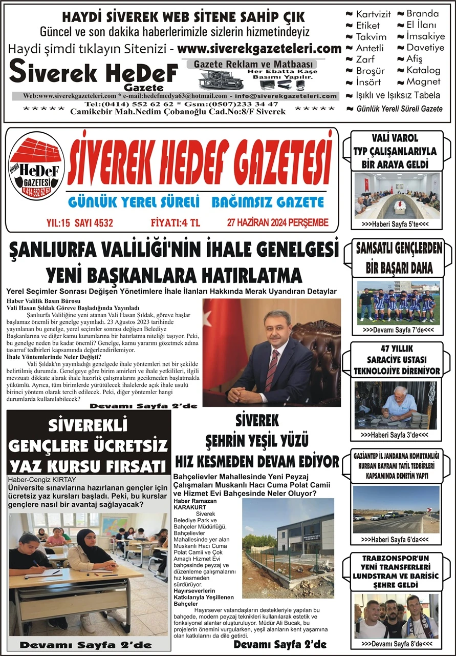 27.06.2024 Tarihli Gazetemiz