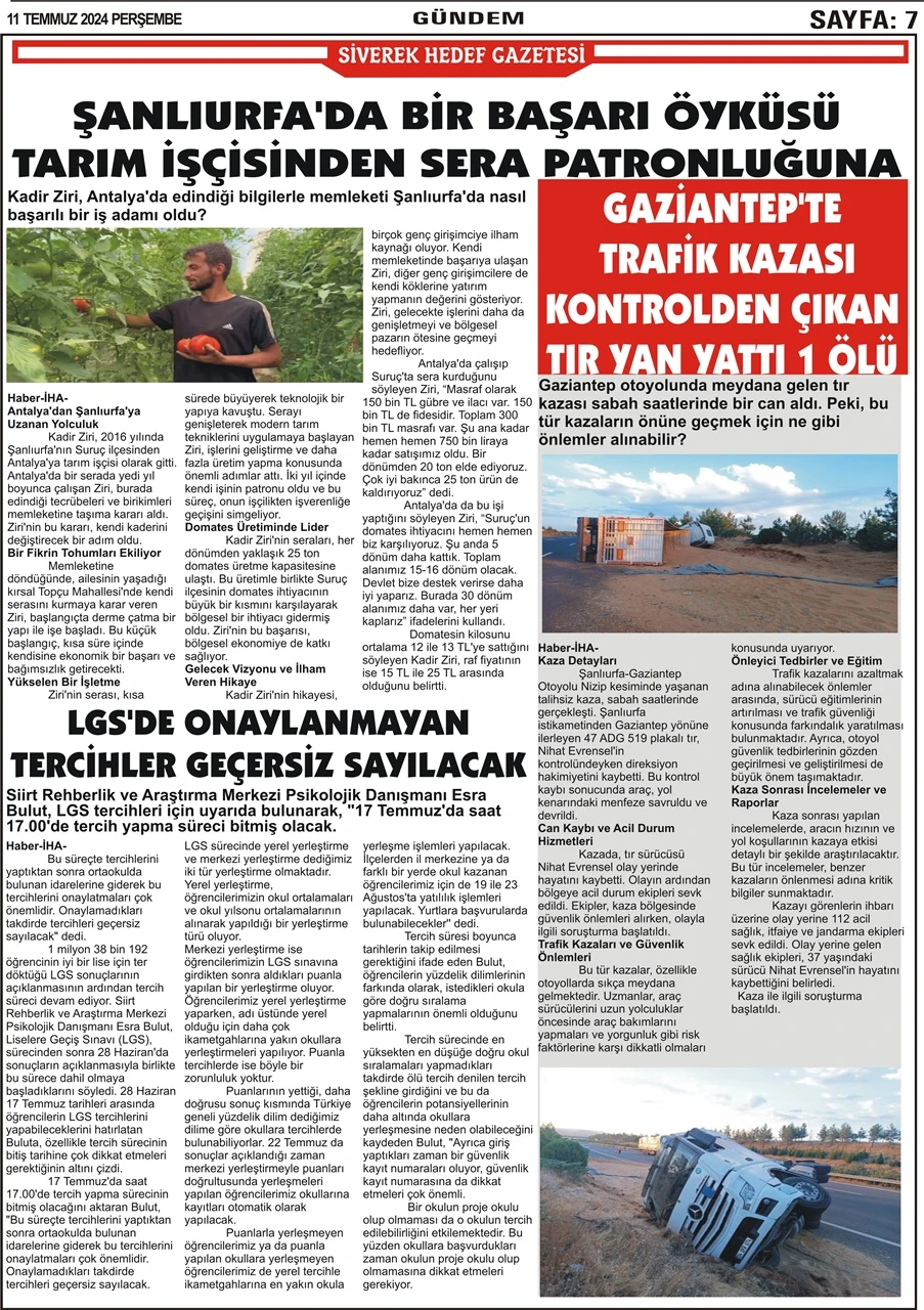 11.07.2024 Tarihli Gazetemiz
