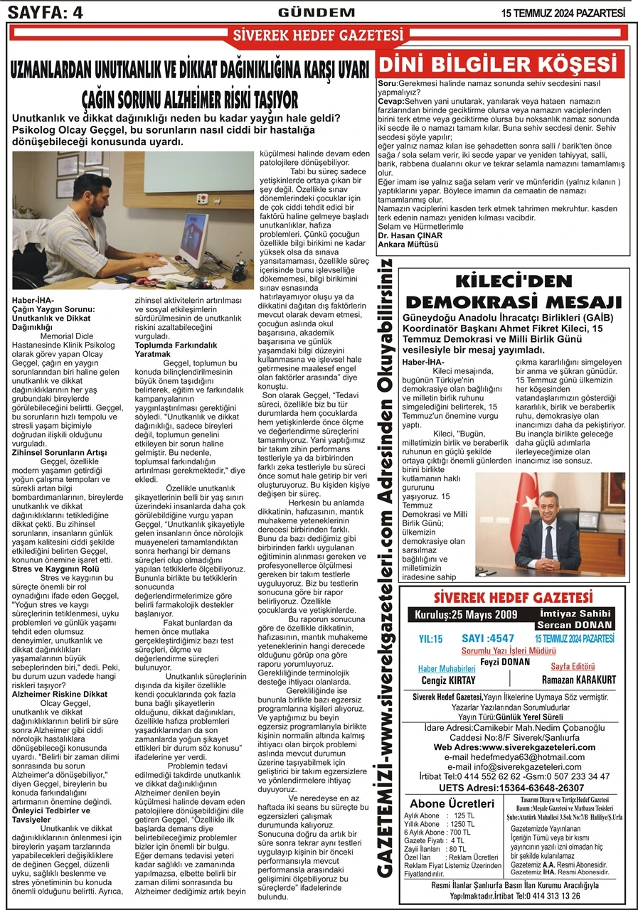 15.07.2024 Tarihli Gazetemiz