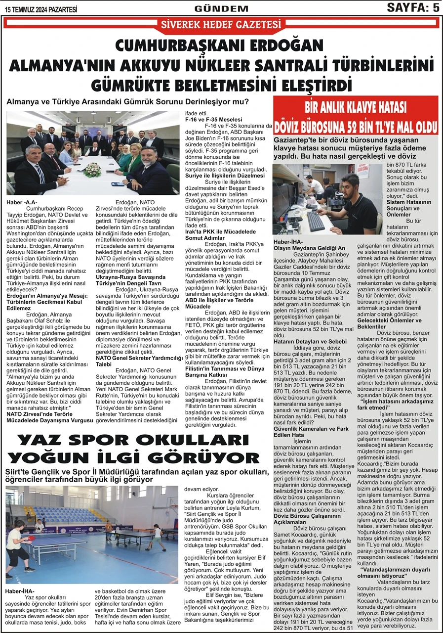 15.07.2024 Tarihli Gazetemiz