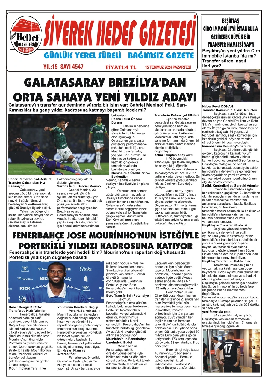 15.07.2024 Tarihli Gazetemiz
