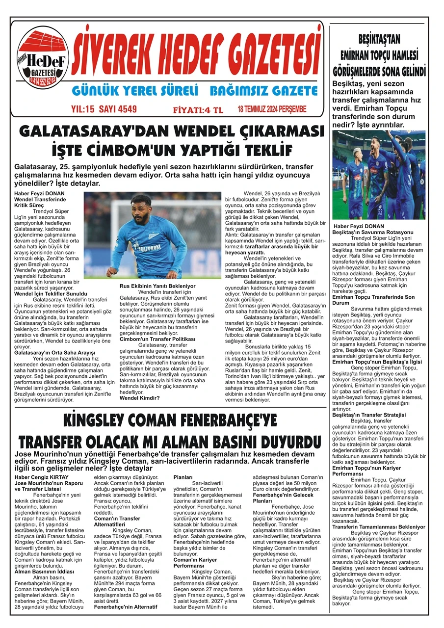 18.07.2024 Tarihli Gazetemiz