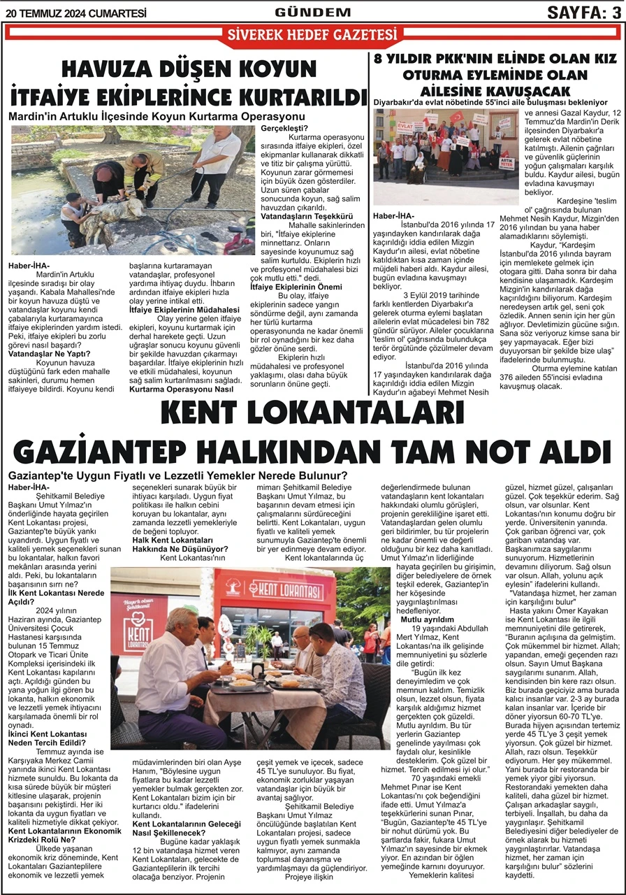 20.07.2024 Tarihli Gazetemiz 