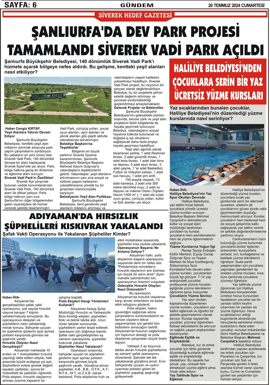 20.07.2024 Tarihli Gazetemiz 
