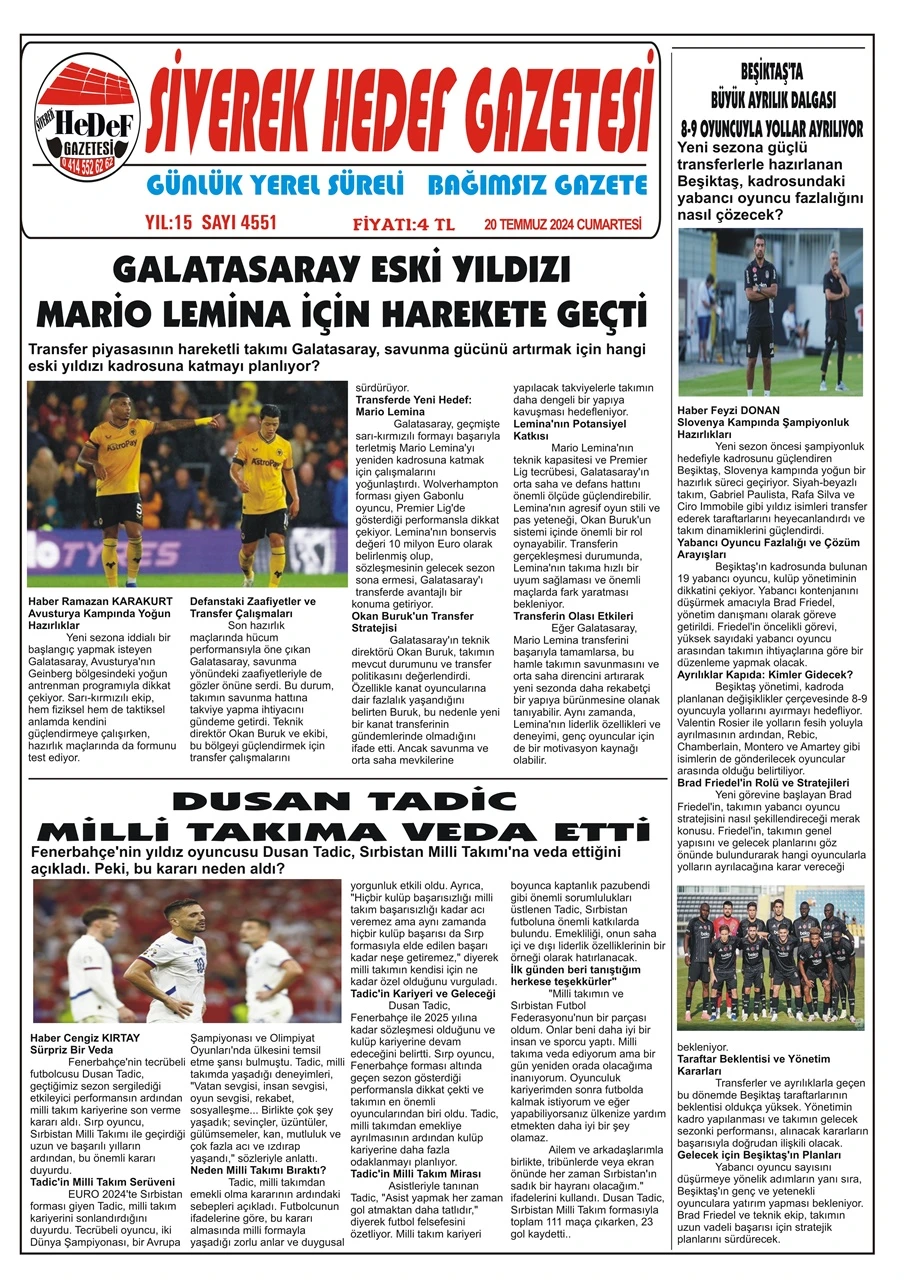 20.07.2024 Tarihli Gazetemiz 