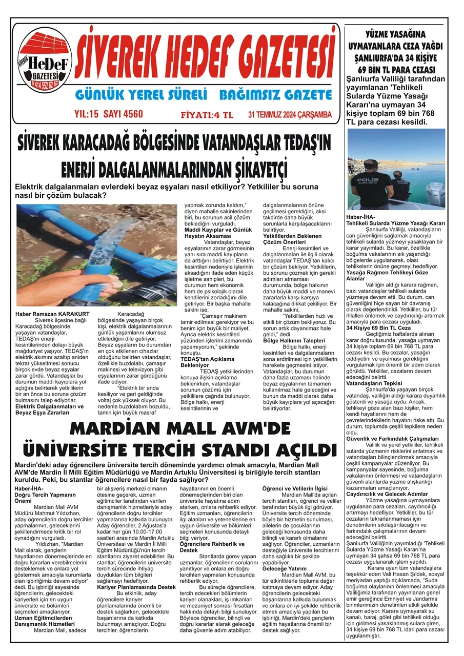 31.07.2024 Tarihli Gazetemiz