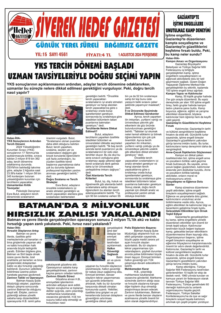 1.08.2024 Tarihli Gazetemiz