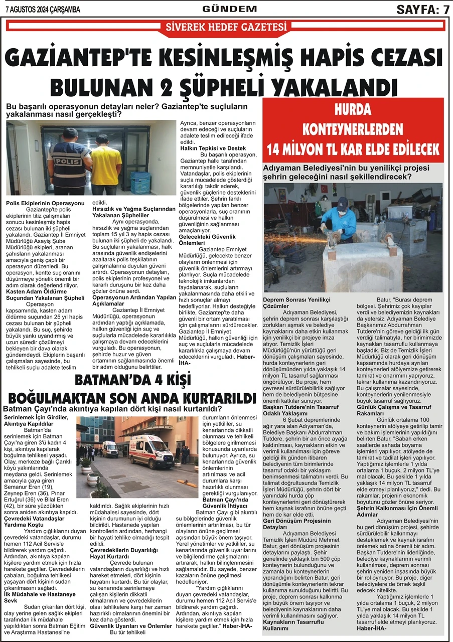 7.08.2024 Tarihli Gazetemiz