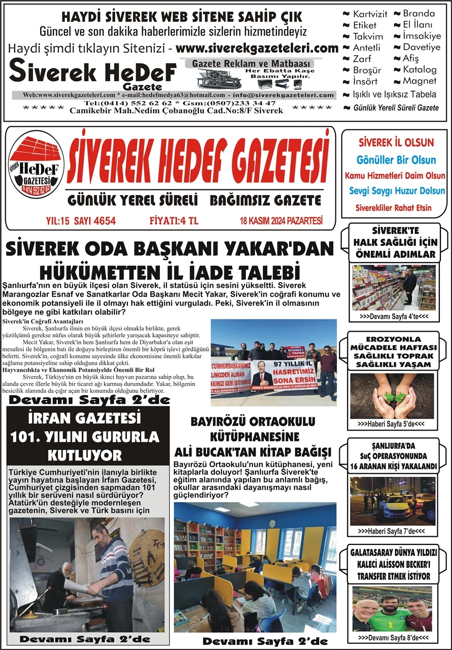 18.11.2024 Tarihli Gazetemiz