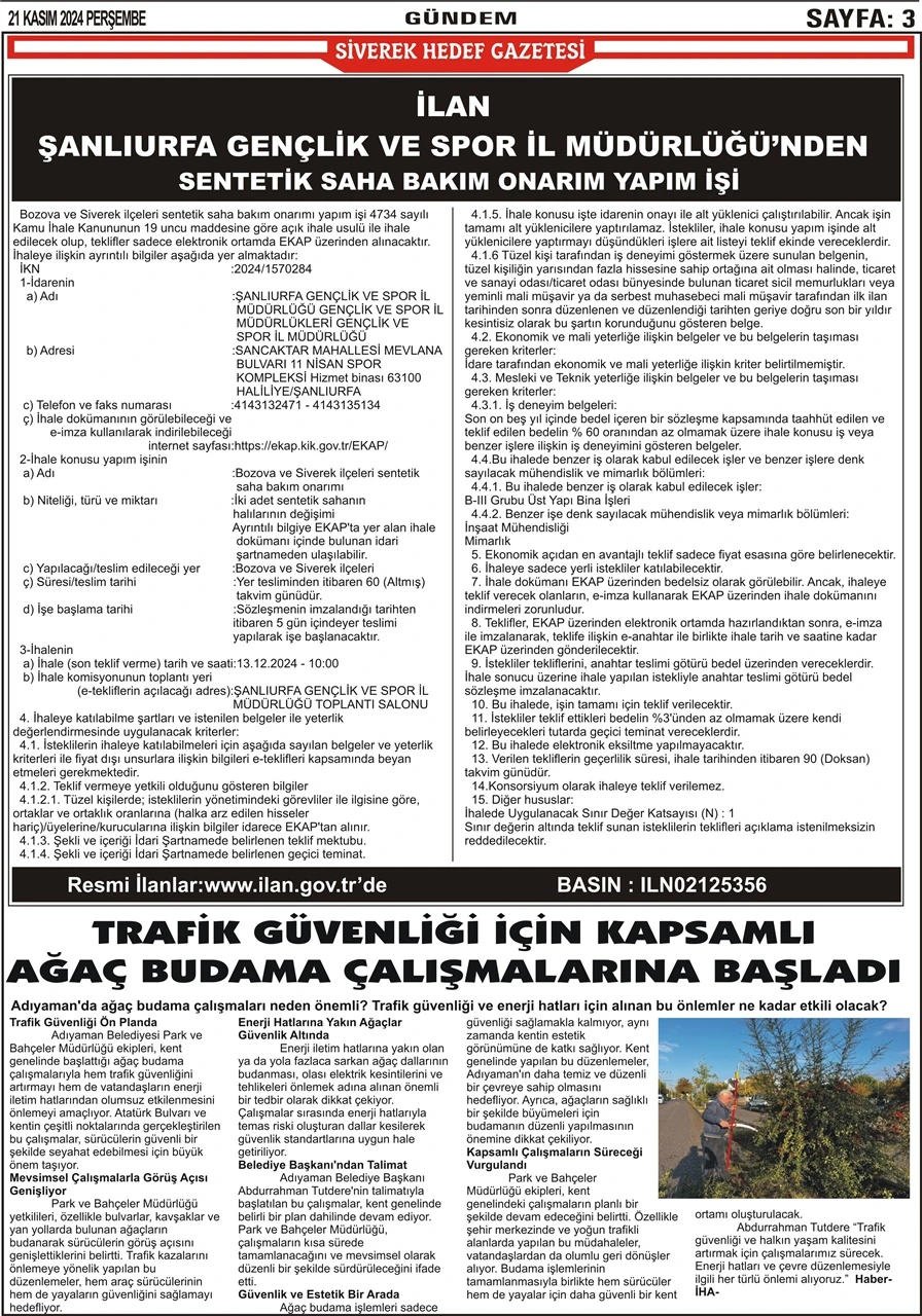 21.11.2024 Tarihli Gazetemiz