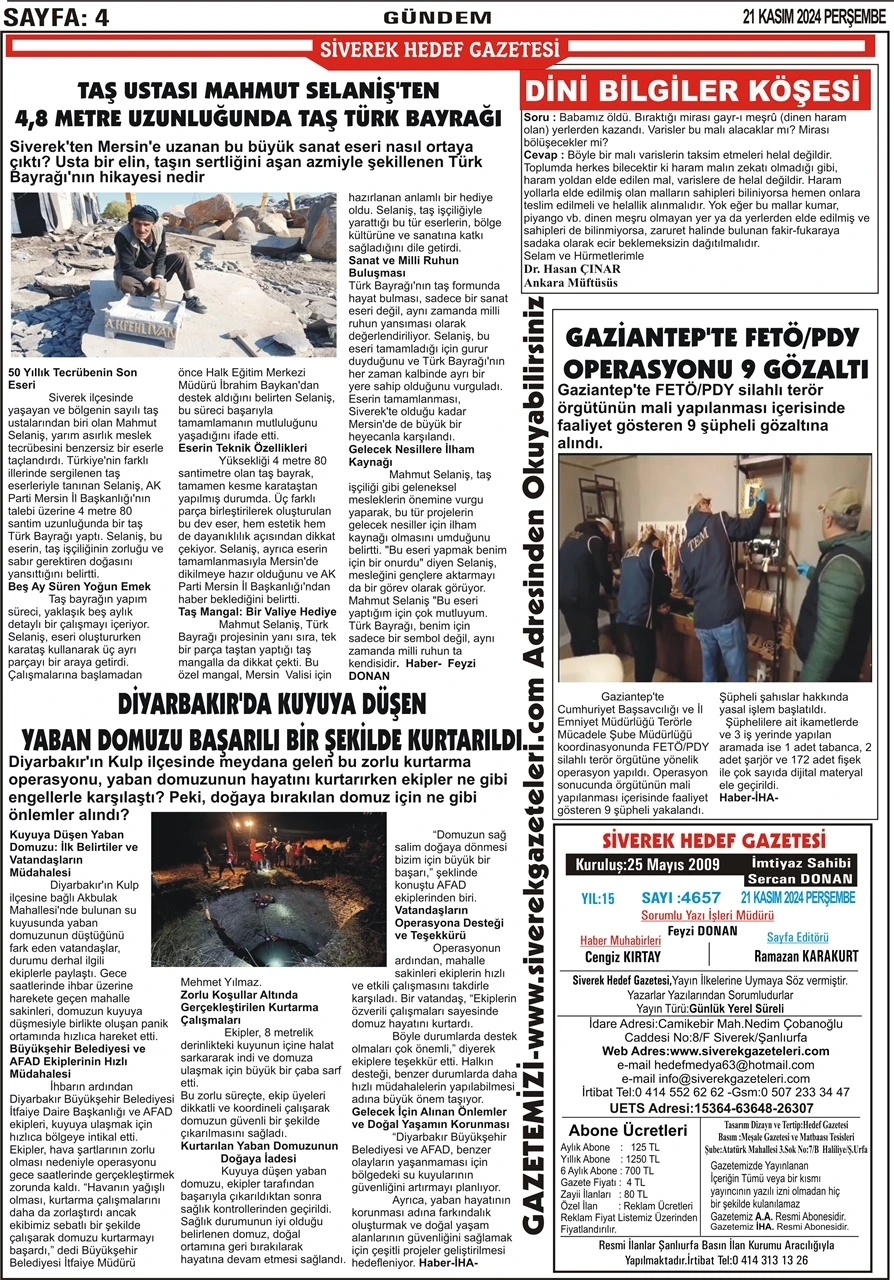 21.11.2024 Tarihli Gazetemiz