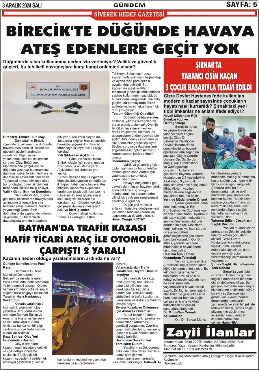 3.12.2024 Tarihli Gazetemiz