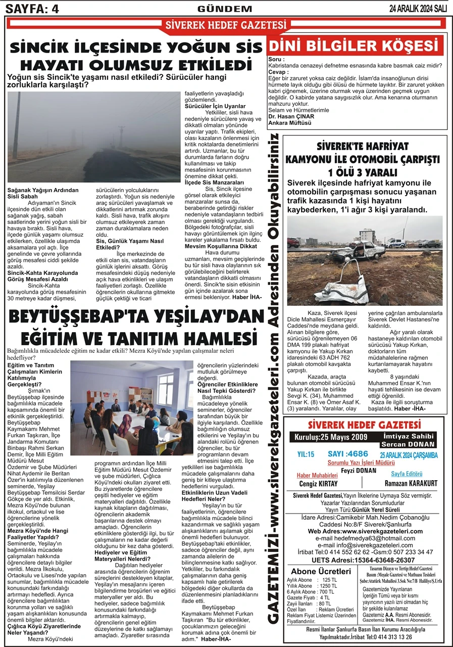 25.12.2024 Tarihli Gazetemiz